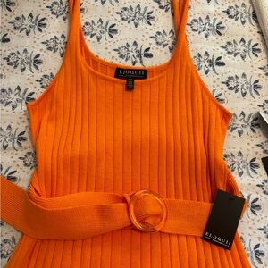 ELOQUII Knitted Rib Maxi Dress with Belt in Russet Orange